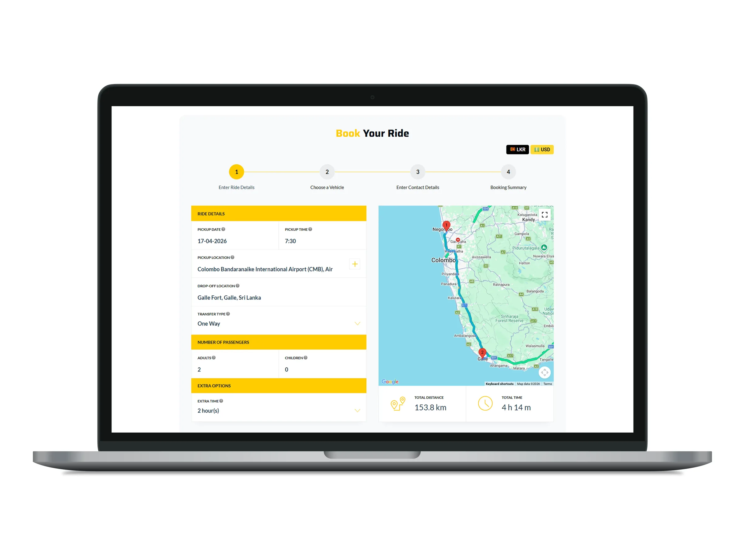 JoyCabs Book Your Ride with route map
