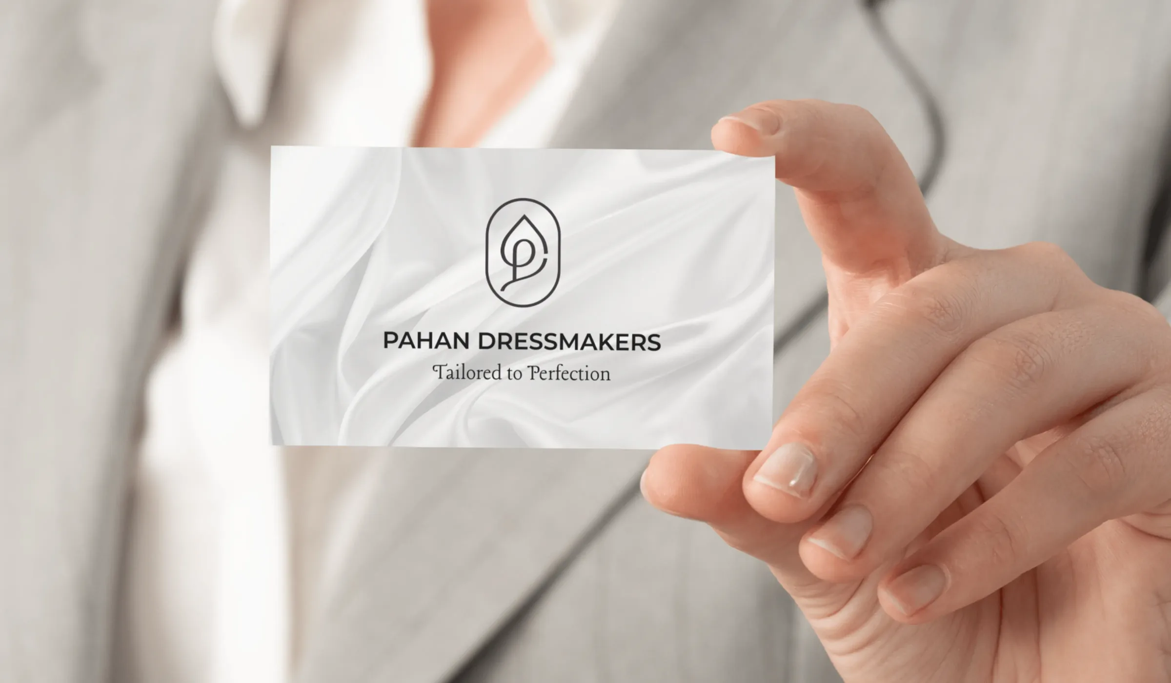 Pahan Dressmaker brand identity business card mockup