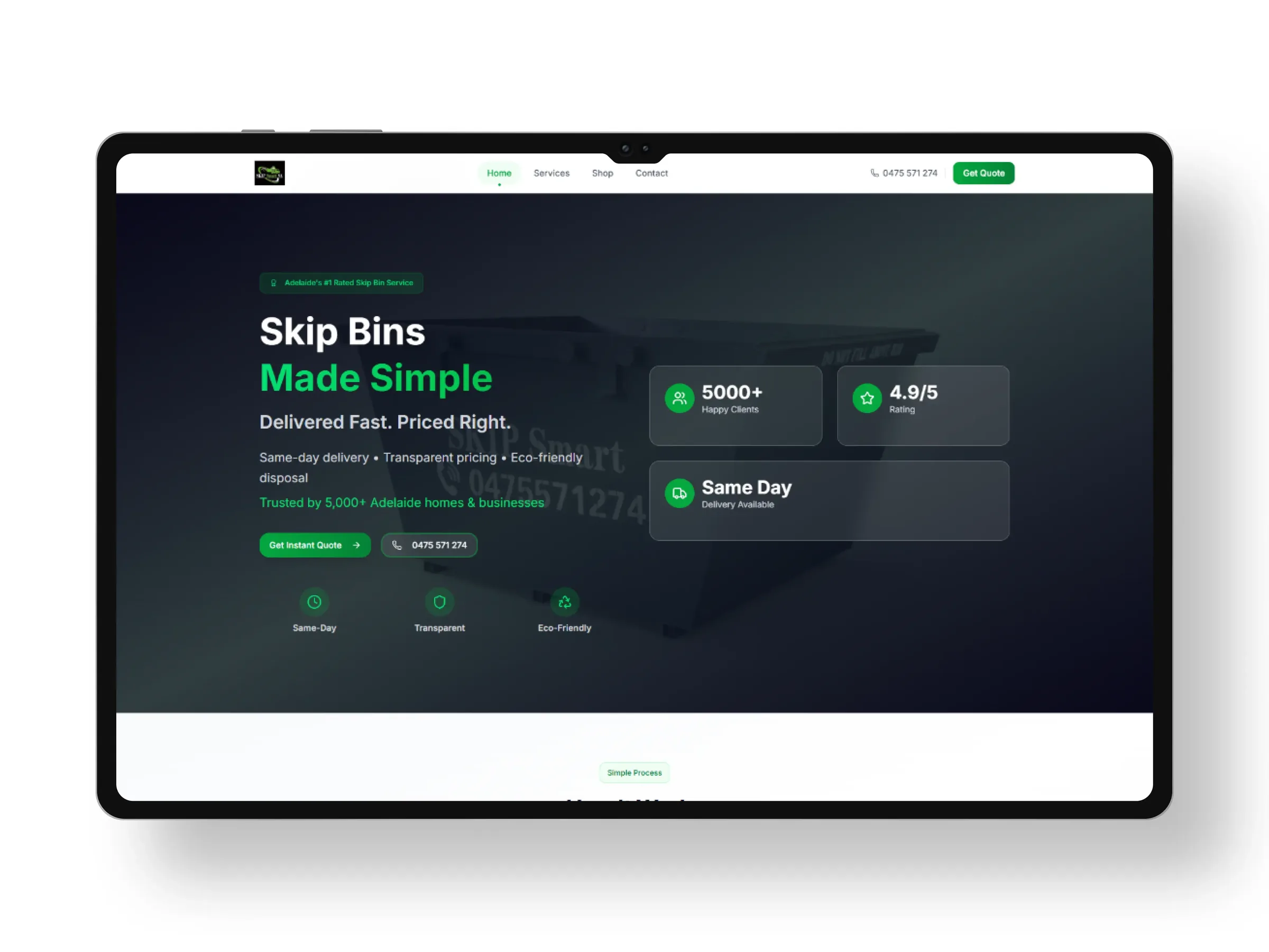 SkipSmart service highlights section